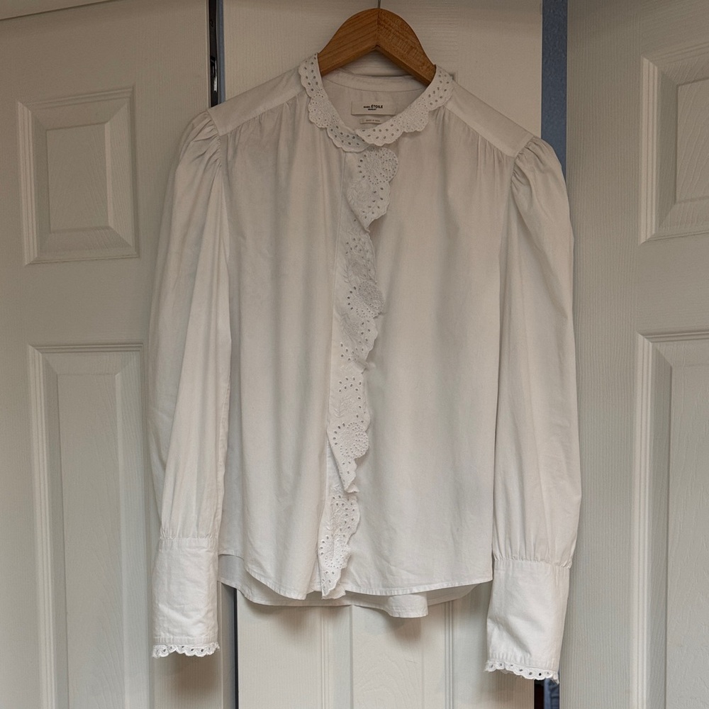 ISABEL MARANT ETOILE ORLANA LONG SLEEVE EYELET BLOUSE IN WHITE